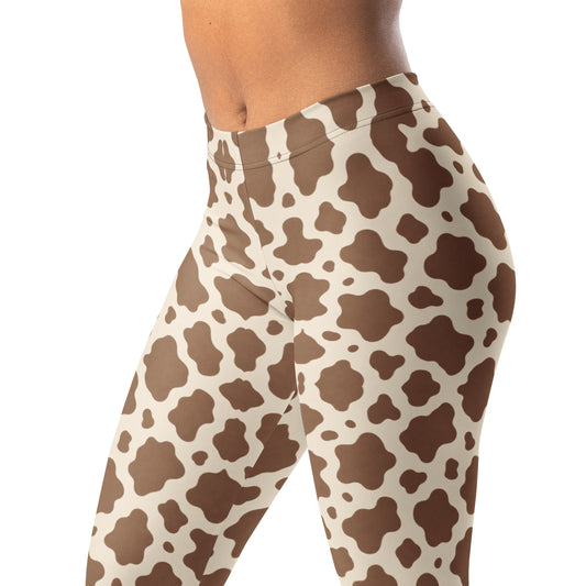 Minimal cow print leggings with soft brown patches