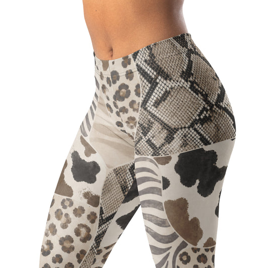 Animal print patchwork leggings with soft panel design