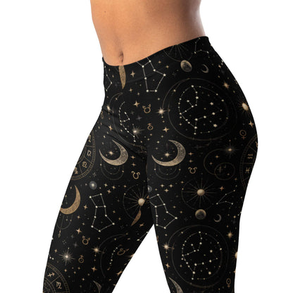 Astrology chart print leggings with zodiac wheels and star maps