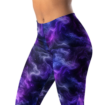 Cosmic Galaxy Smoke Leggings with Purple, Navy, and Silver Nebula Effect