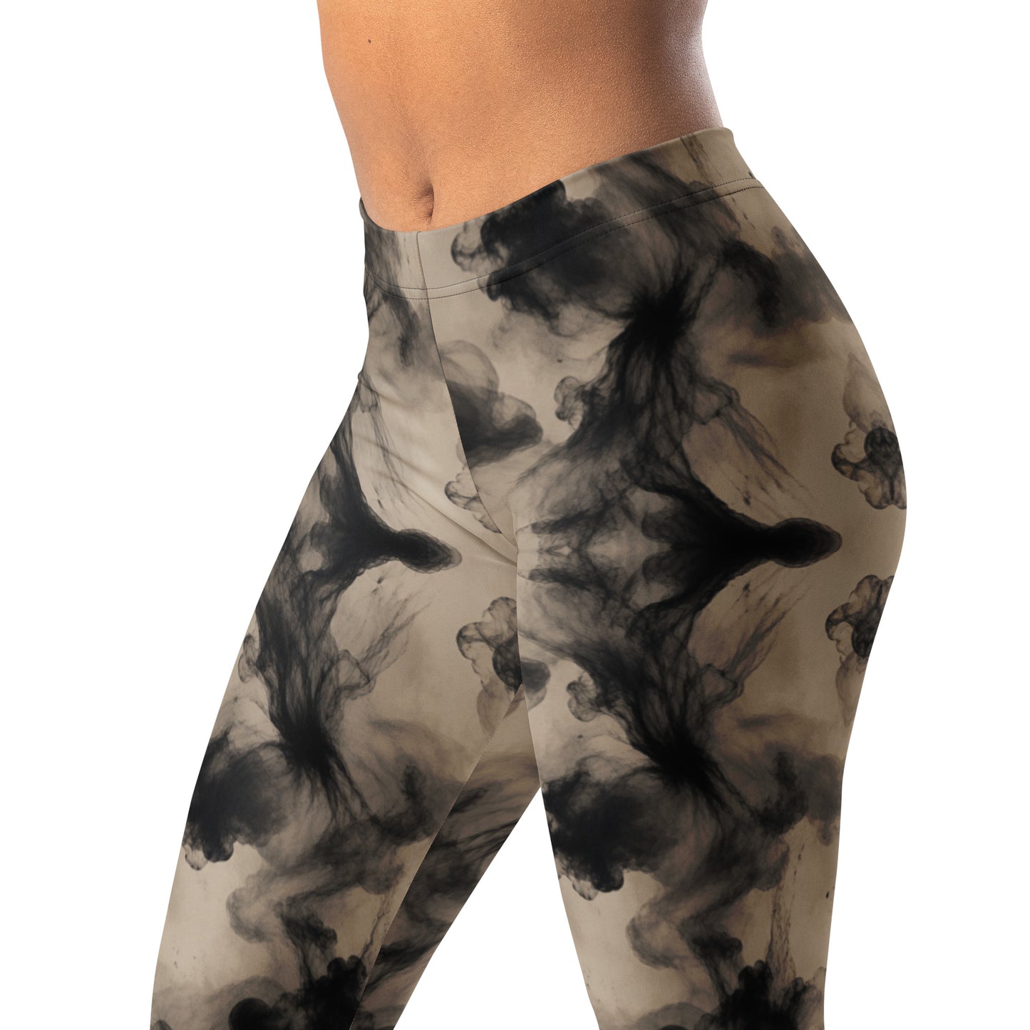 Black ink abstract leggings with beige background