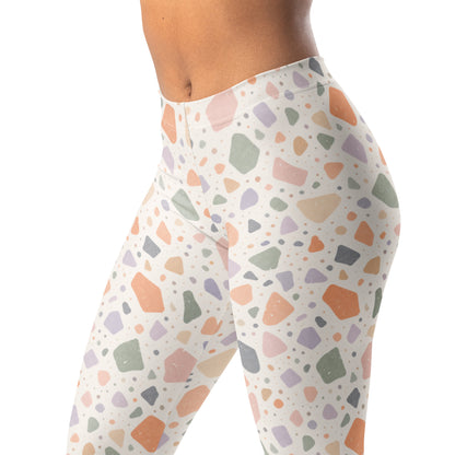 Pastel Terrazzo Chips Leggings with Playful Stone Pattern