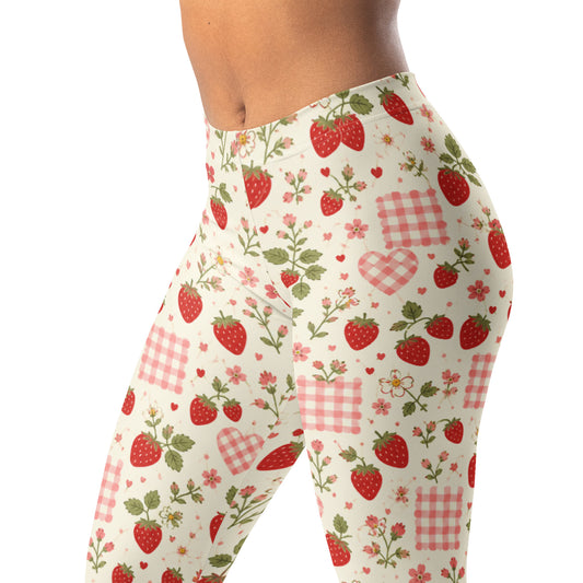 Strawberry picnic print leggings with gingham and floral details