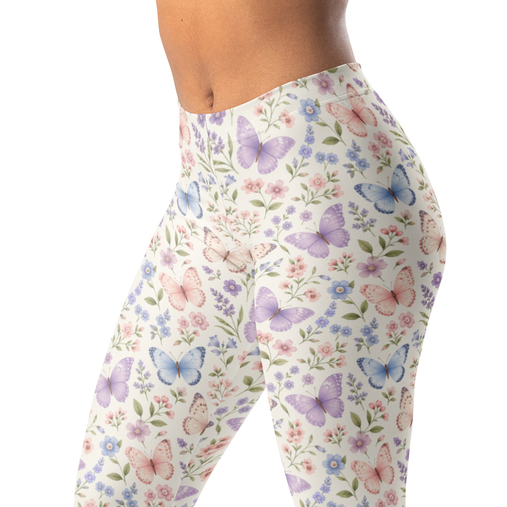 Butterfly Garden Leggings with Small Florals and Butterflies Print