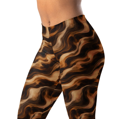 Mocha Tortoise Waves Leggings with Abstract Design