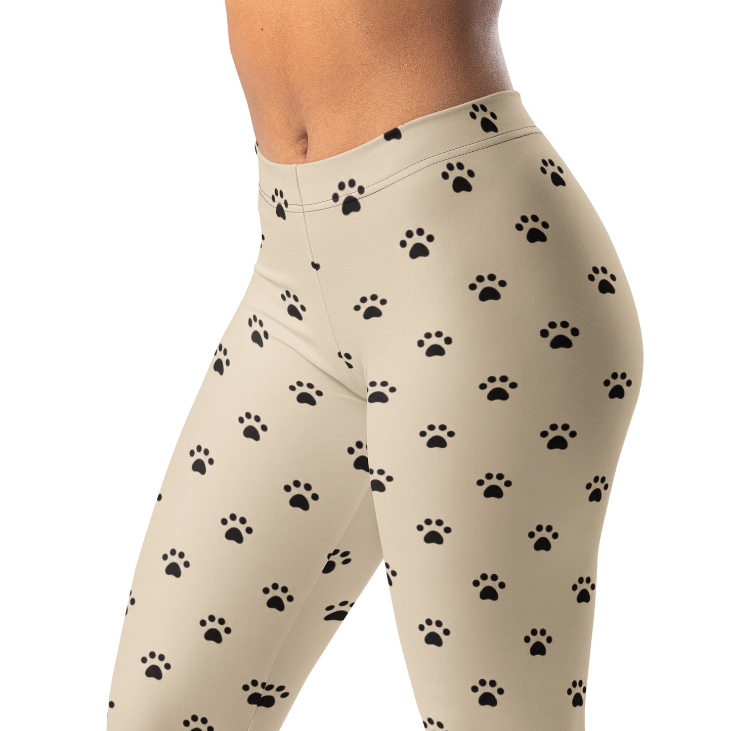 Minimal paw abstract black and beige leggings with four-way stretch