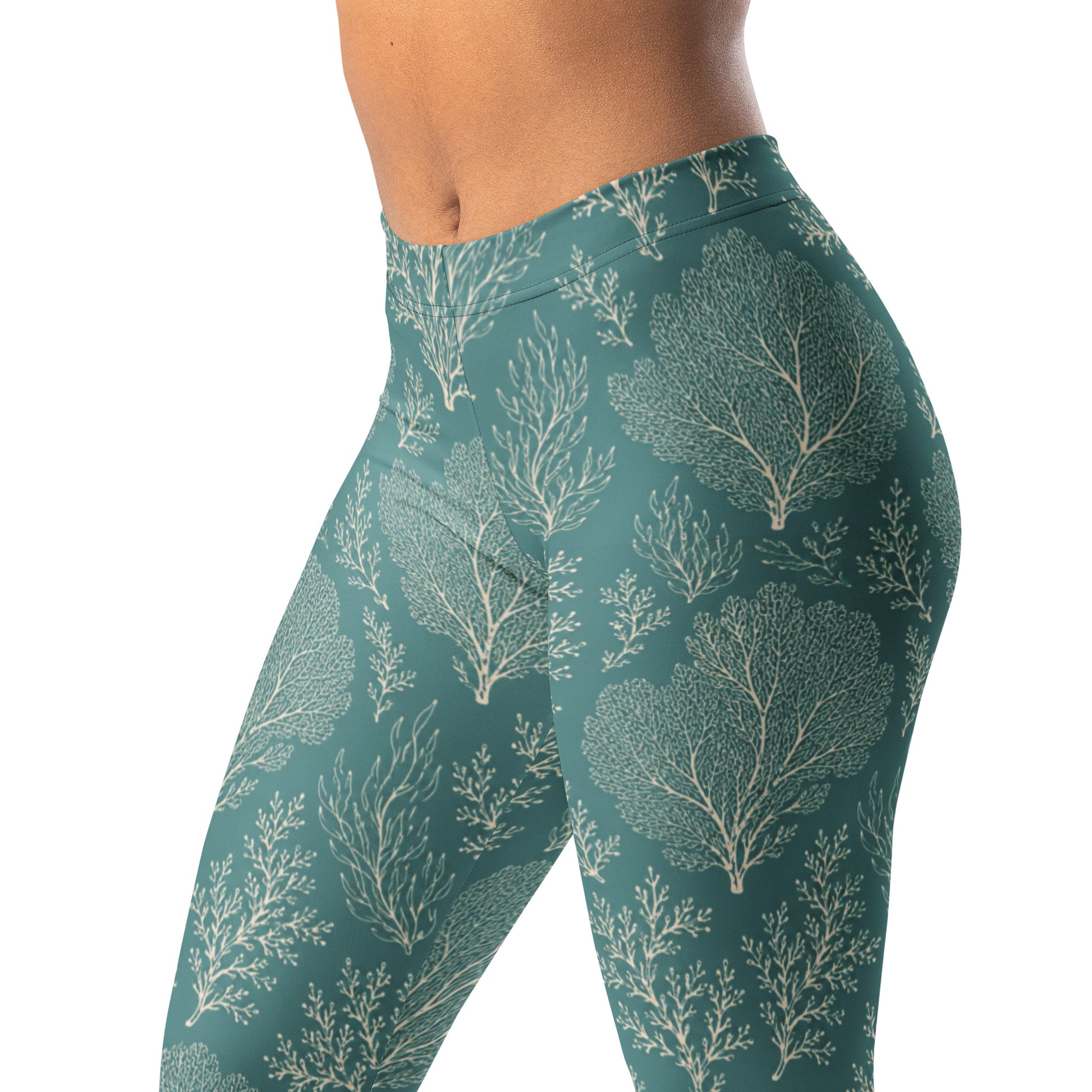 Coral reef leggings in ivory and teal