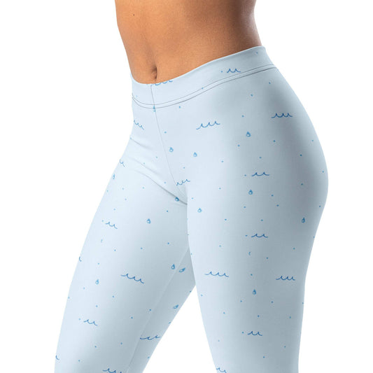 Minimal Wave Dots Leggings with Tiny Wave Icons and Water Droplets