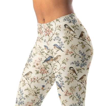 Songbird Garden Leggings with Tiny Birds and Floral Branches Print