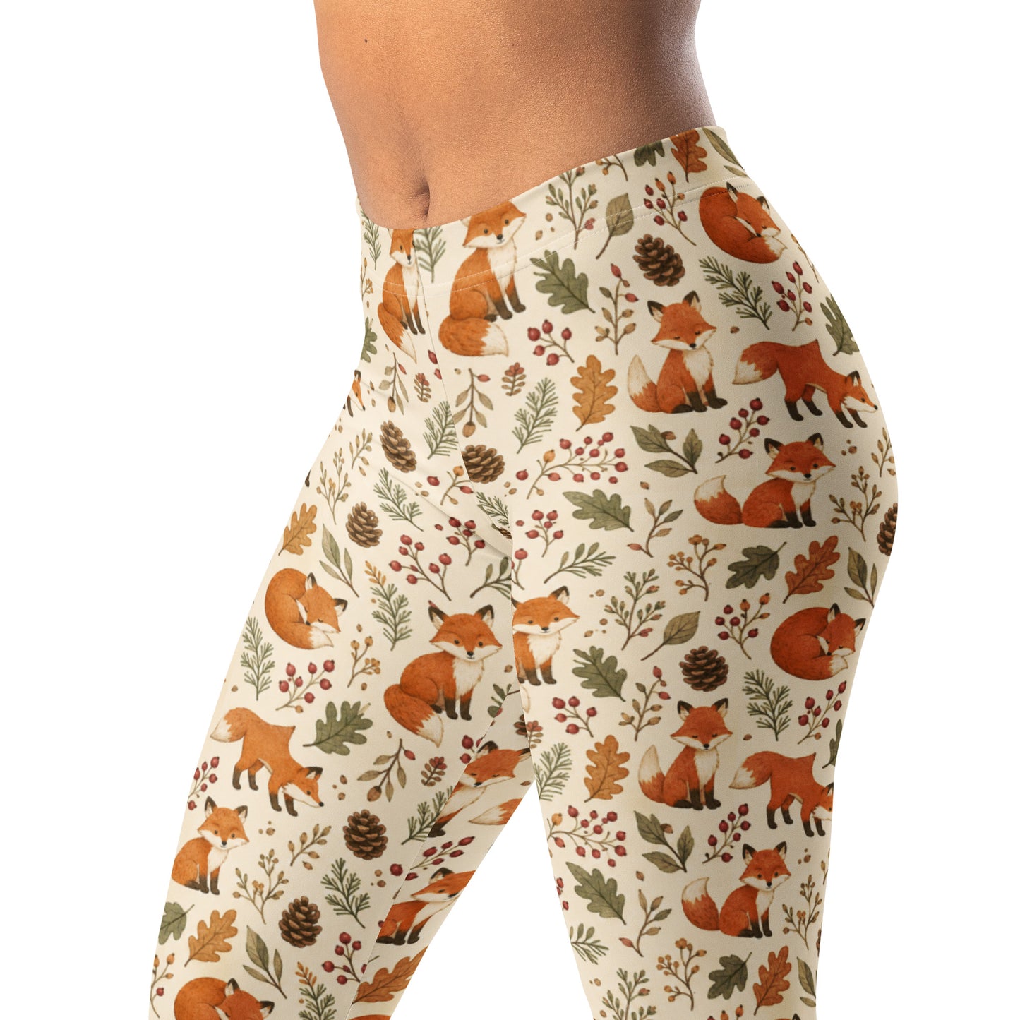 Cute fox woodland leggings with nature print