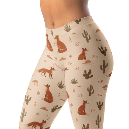 Desert fox print leggings with minimal silhouettes and earthy tones