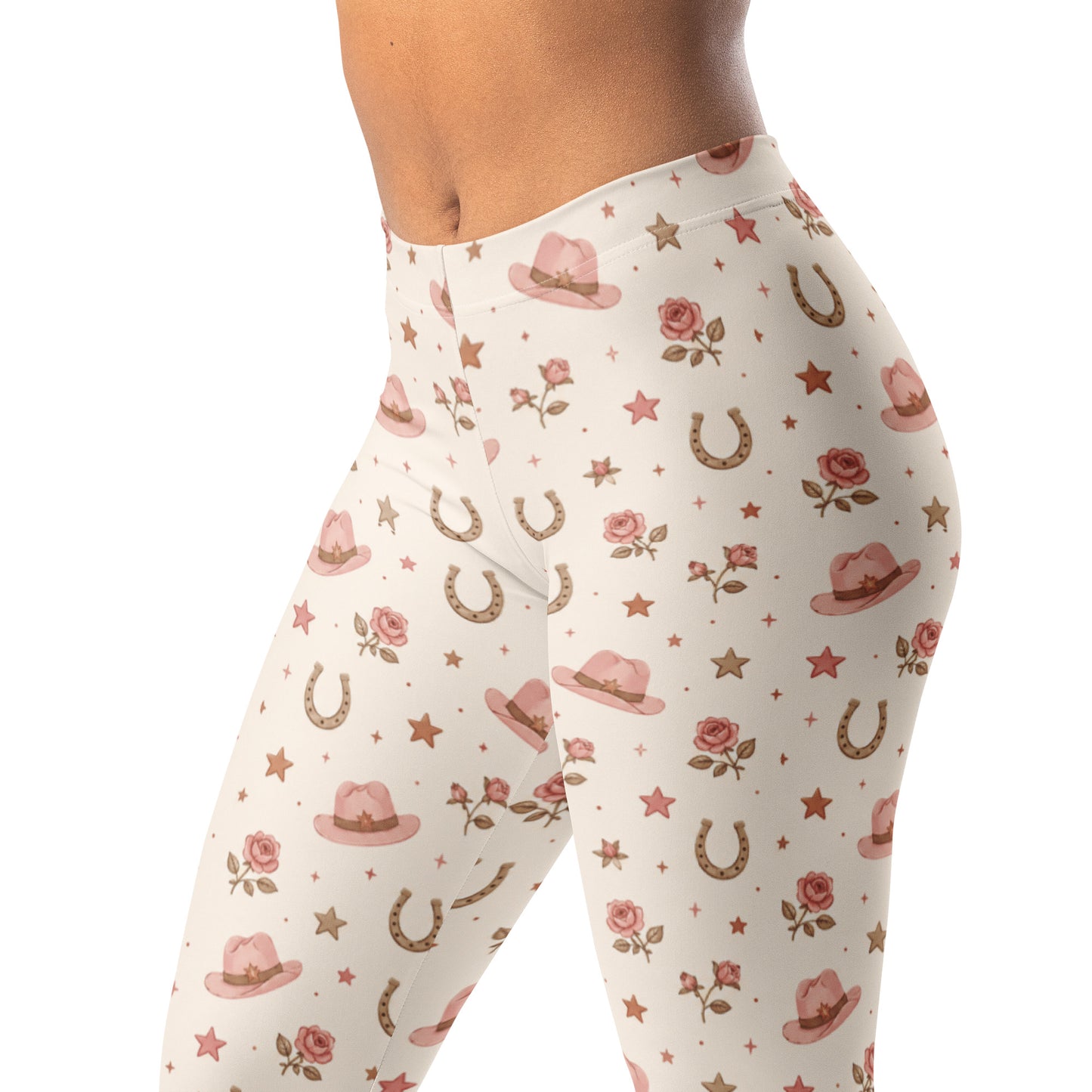 Cowgirl charm leggings with mini hats, horseshoes, stars, and tiny roses