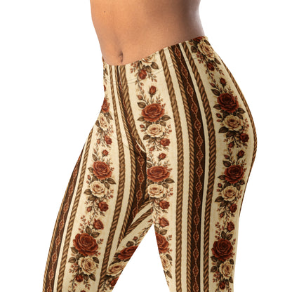 Western rose stripe leggings with floral and rope design