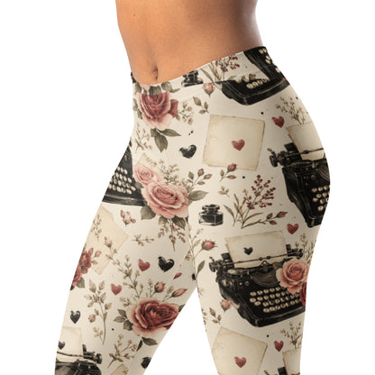 Vintage-inspired typewriter romance leggings with charming design