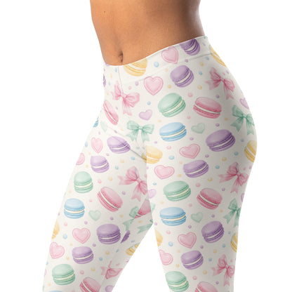 Macaron pastel leggings with macarons, bows, hearts, and dots