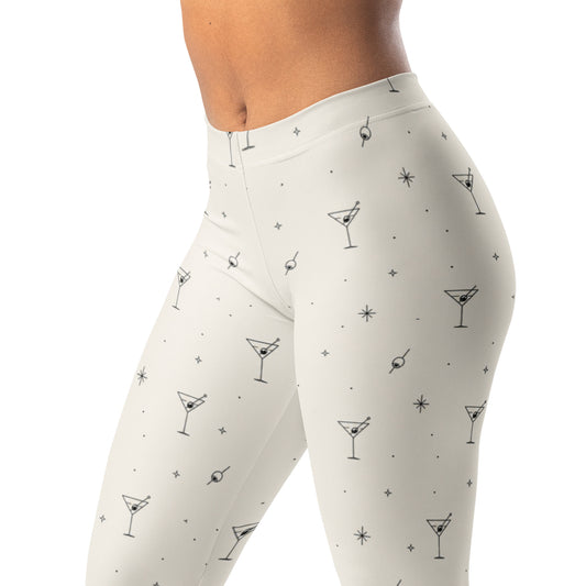 Minimal martini icons leggings with cocktail glasses, olives, and stars print