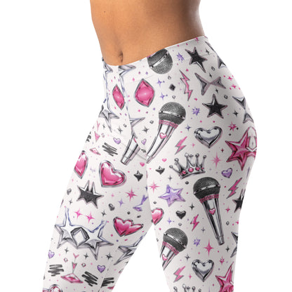 Pop Star Sparkle Leggings with Microphones, Stars, Hearts and Chrome-Inspired Details