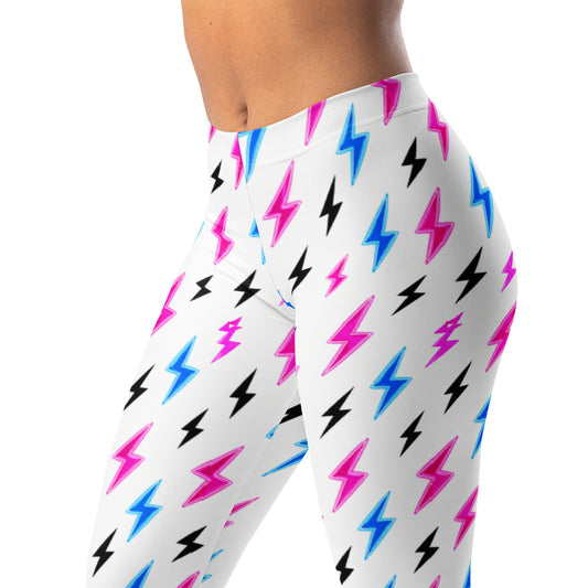 Electric lightning neon leggings in blue, pink, and black