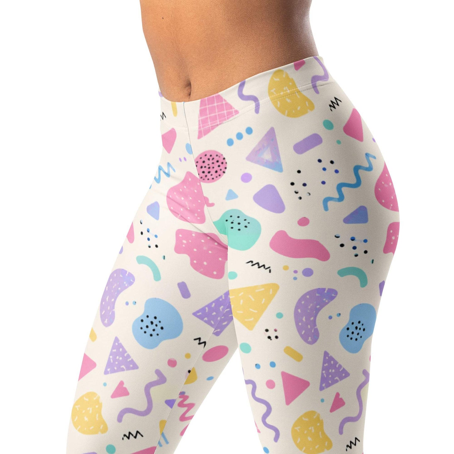Memphis pastel leggings with playful abstract shapes