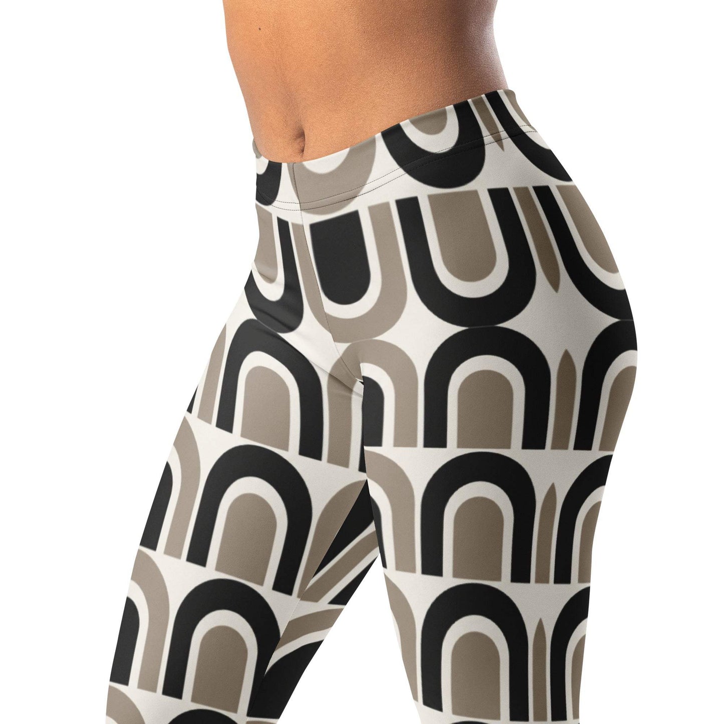 Modern arch grid leggings in taupe, black, and ivory