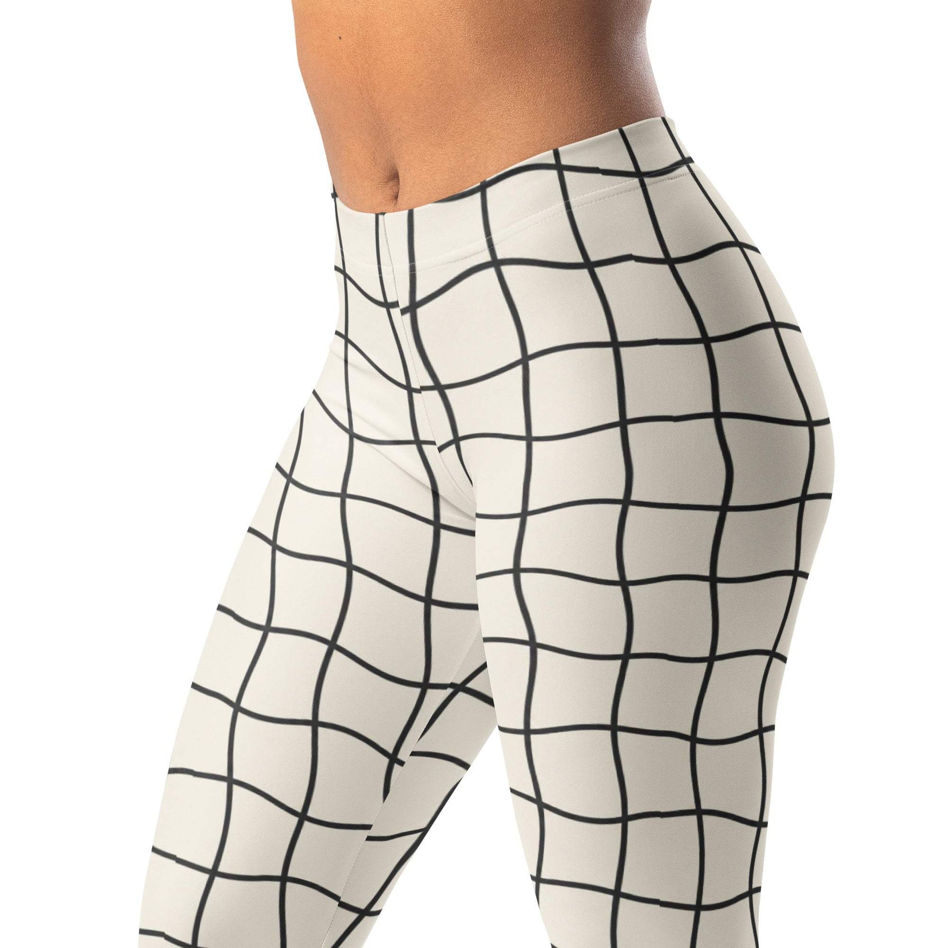 Charcoal and cream water-inspired leggings with grid pattern