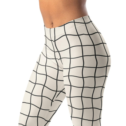 Charcoal and cream water-inspired leggings with grid pattern