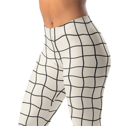 Charcoal and cream water-inspired leggings with grid pattern