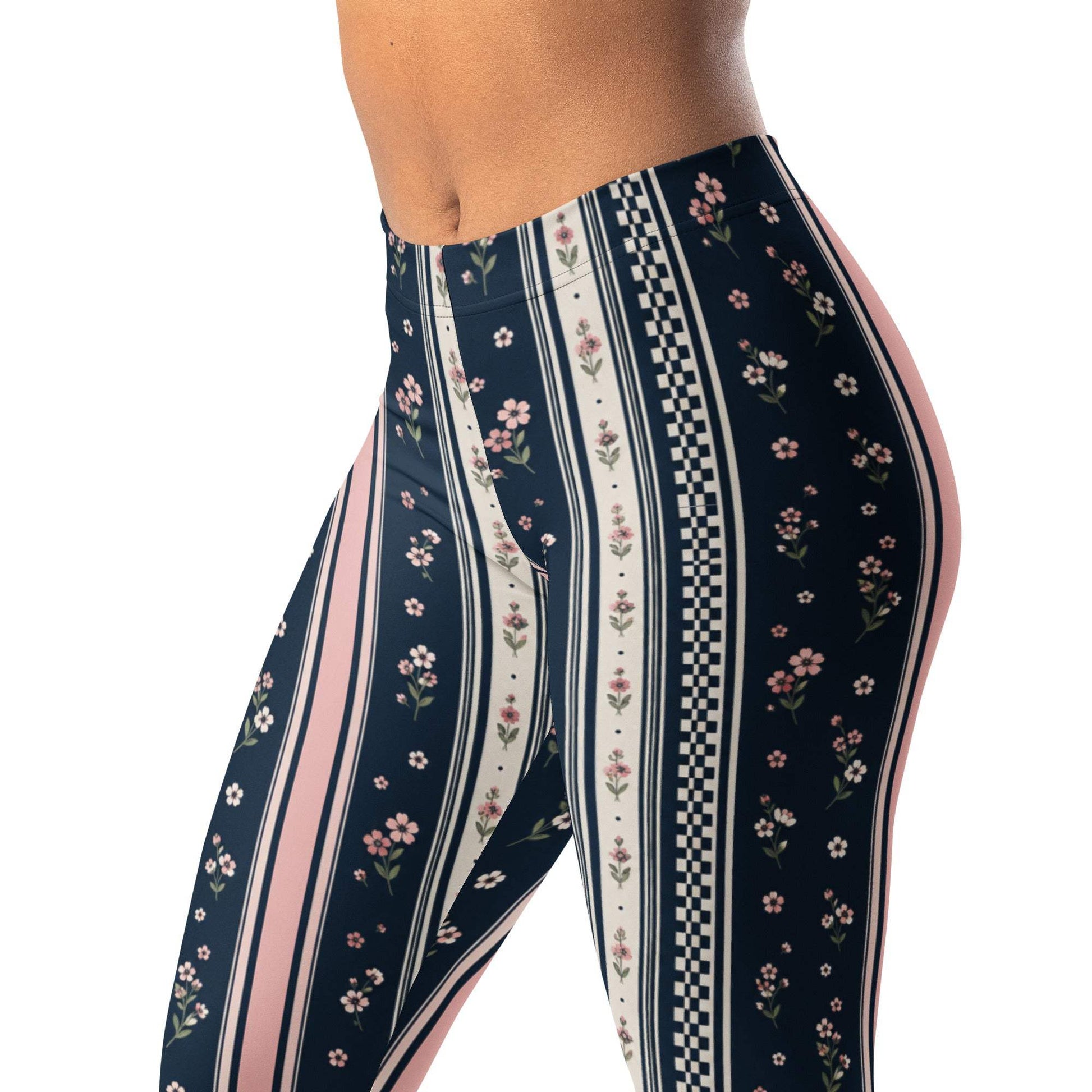 Racer stripe floral leggings with sporty side-stripe and tiny floral design