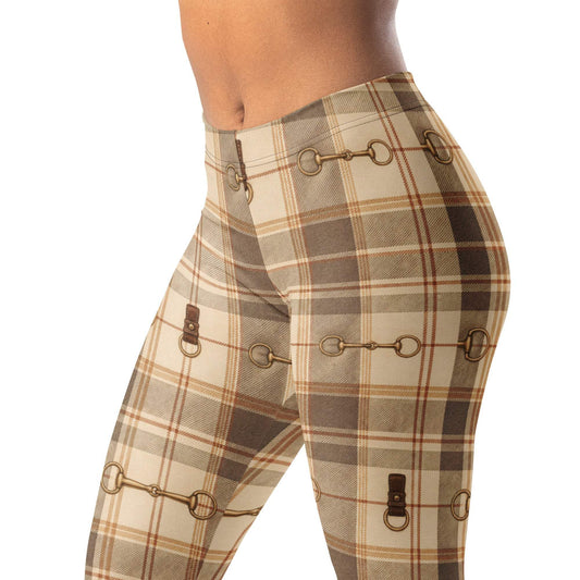 Equestrian plaid leggings with horse bit and plaid pattern