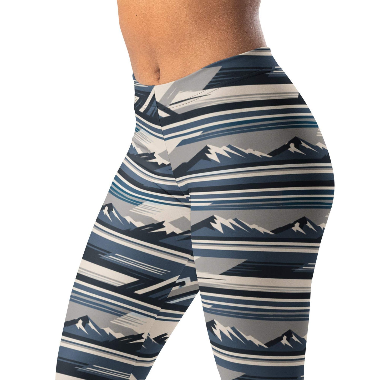 Mountain sport stripe leggings with alpine lines, peaks, and speed marks
