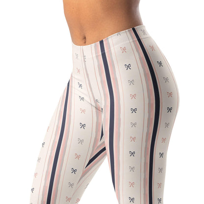 Pilates bow stripe leggings with athletic accents