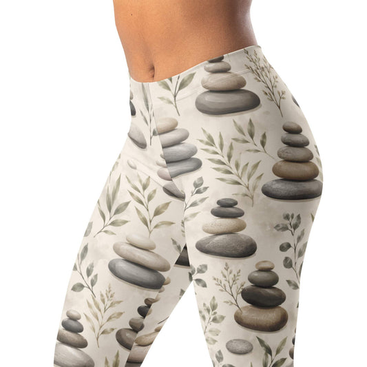 Spa stone pattern leggings with stacked stones and soft neutral gradients