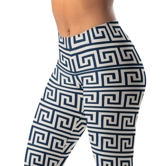 Soft leggings with Greek key pattern and navy and ivory borders