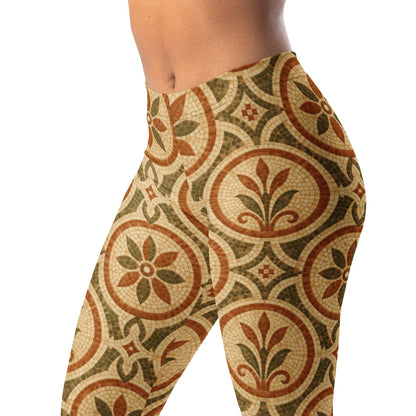 Roman mosaic leggings with terracotta, sand, olive, and cream blocks