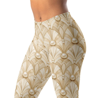 Deco pearl leggings with geometric circles and cream tones