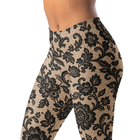 Black and nude floral leggings with four-way stretch
