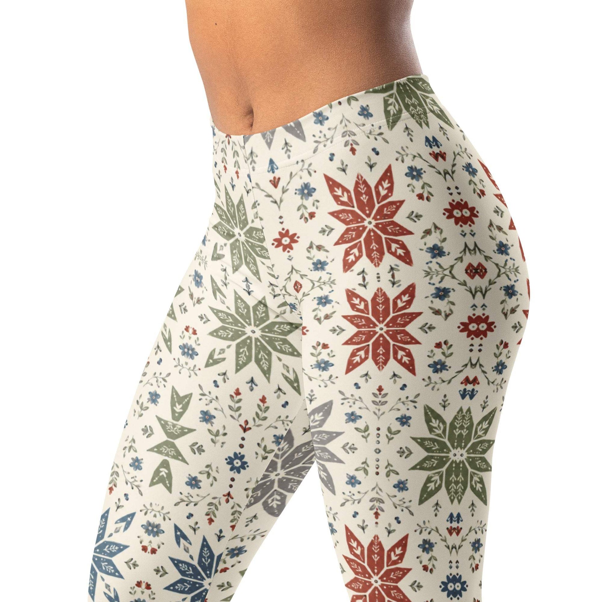 Nordic folk star leggings in soft winter colors and durable microfiber