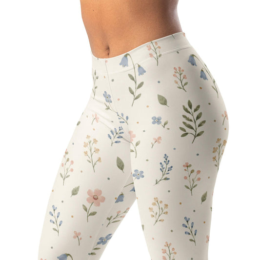 Scandinavian meadow leggings with minimal floral print and four-way stretch