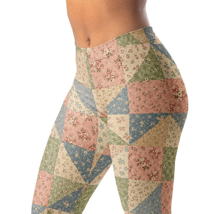 Patchwork Quilt Floral Leggings with Soft Quilt Block Design