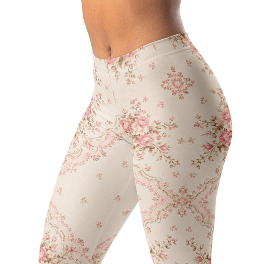Vintage handkerchief floral leggings with delicate border motifs