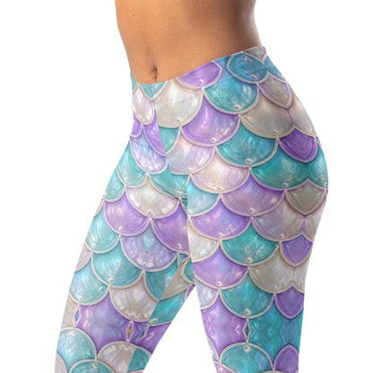 Mermaid scale pearl leggings in aqua, lavender, and ivory
