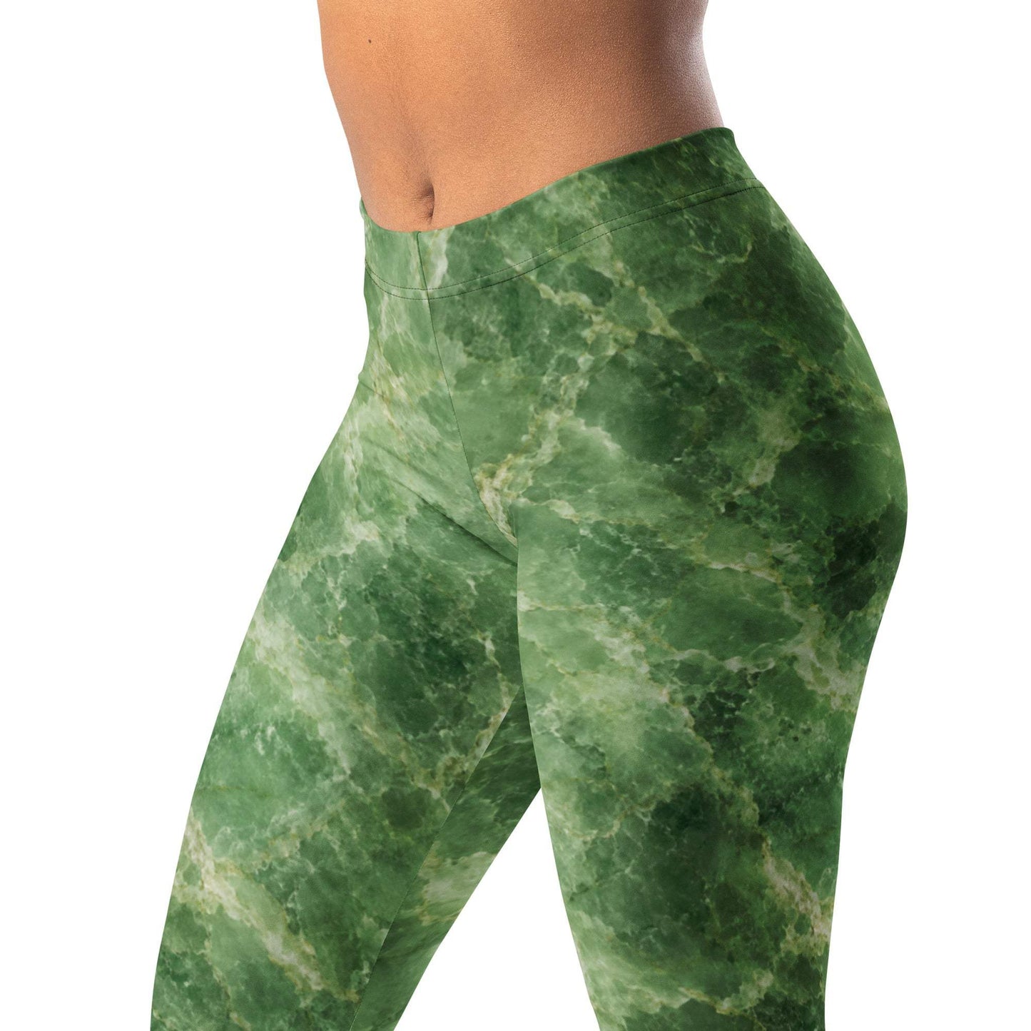 Jade stone texture leggings with green veining detail