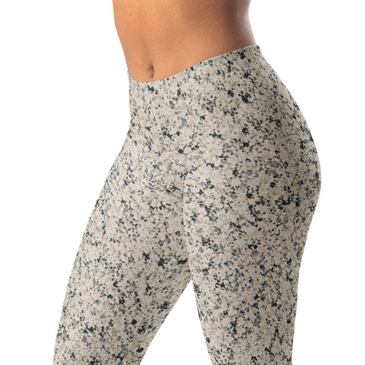 Gray, cream, and black granite speckle leggings with tiny stone speckles
