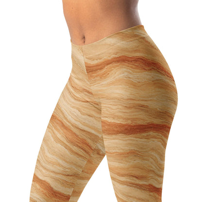 Sandstone layers beige and rust leggings with natural stone lines
