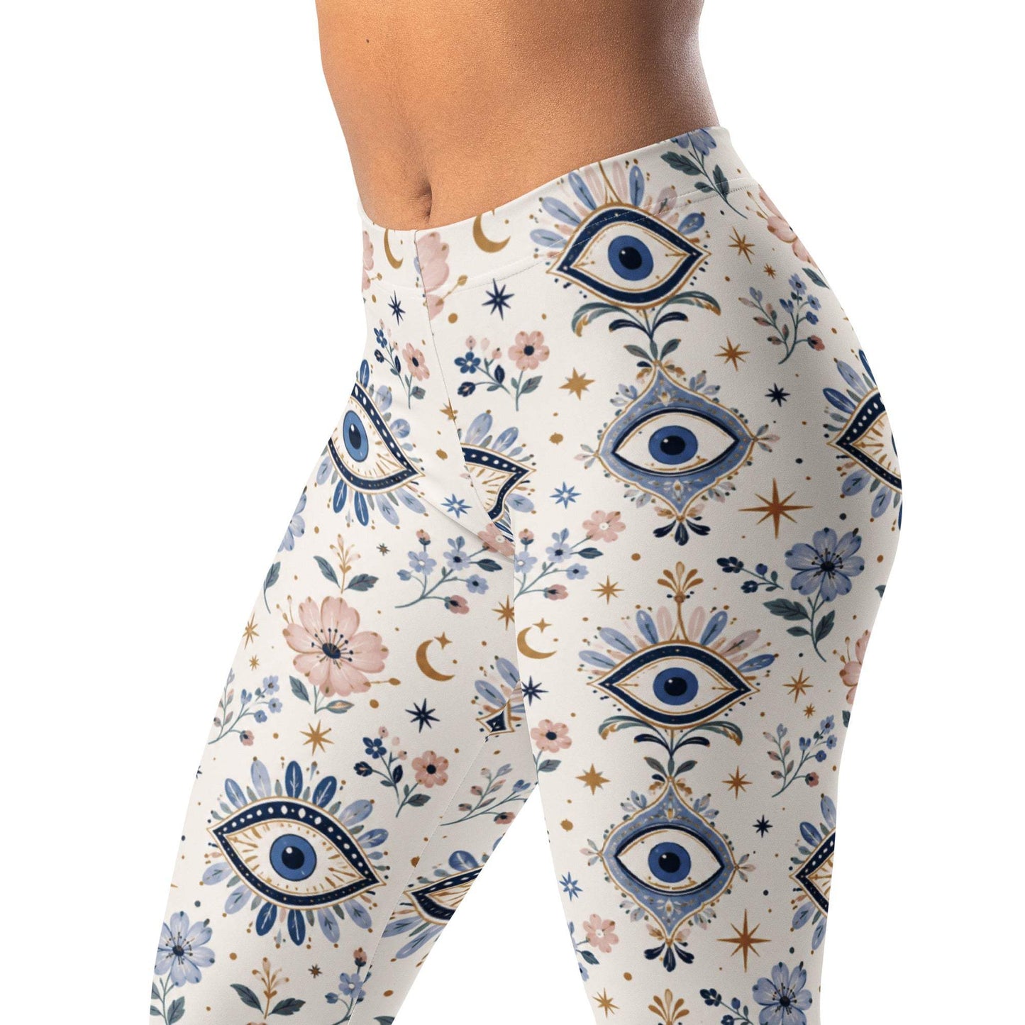 Mystic Eye Floral Leggings with Evil-Eye Motifs and Floral Stars