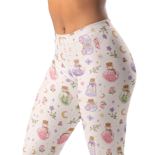 Potion bottle pastel leggings with tiny bottles, flowers, and moons print