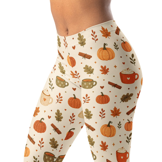 Pumpkin spice mini leggings with fall-inspired print and comfortable stretch