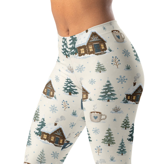 Snowy cabin icons leggings with cozy winter theme