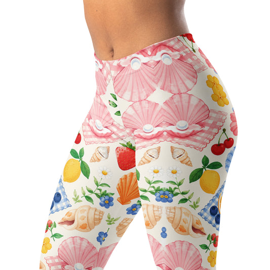 Summer shell picnic leggings with playful nature-inspired design