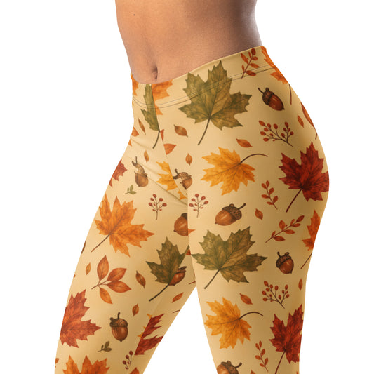 Autumn leaf scatter leggings with maple leaves and acorns print